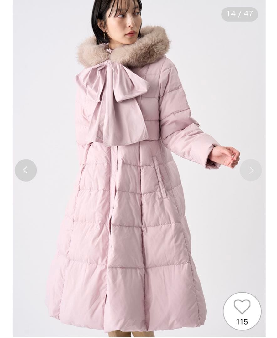 セルフォード　フードリボンロングダウンコート　ピンク　サイズ38（M相当）