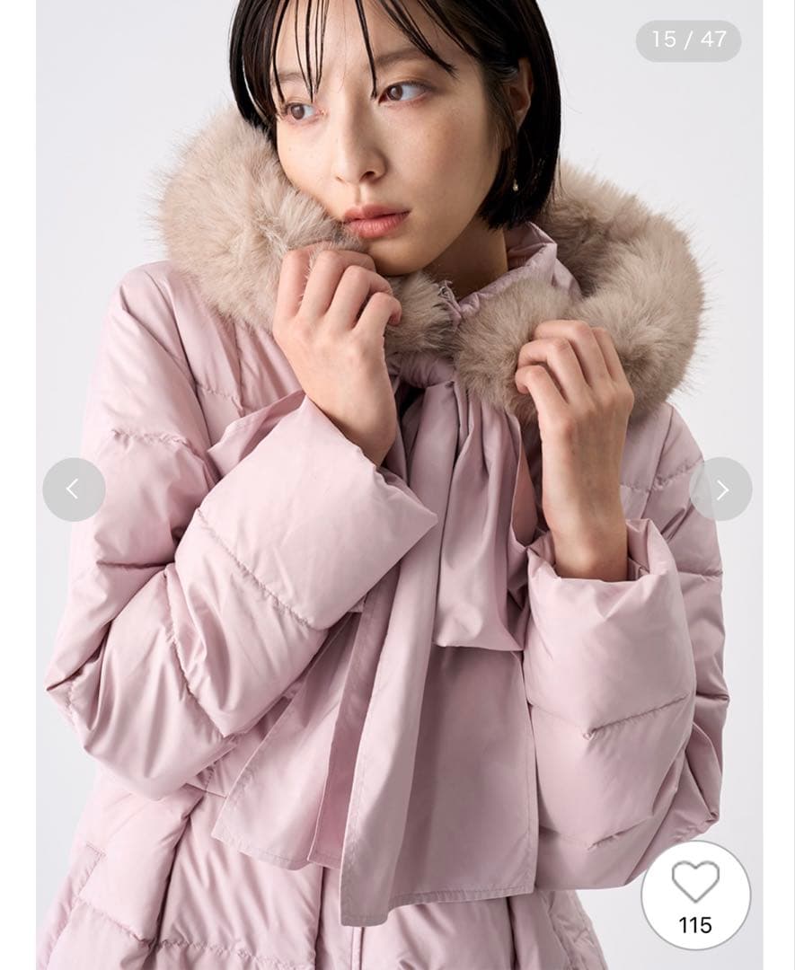 セルフォード　フードリボンロングダウンコート　ピンク　サイズ38（M相当）