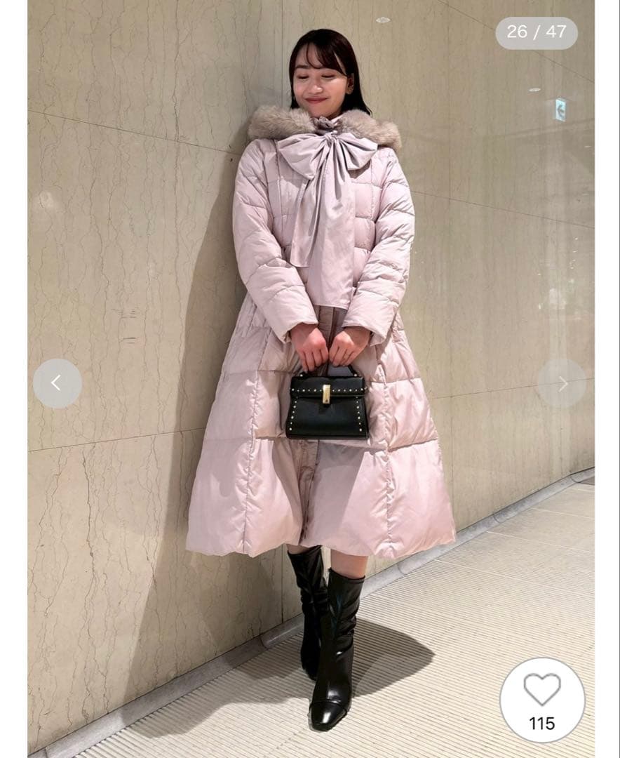 セルフォード　フードリボンロングダウンコート　ピンク　サイズ38（M相当）