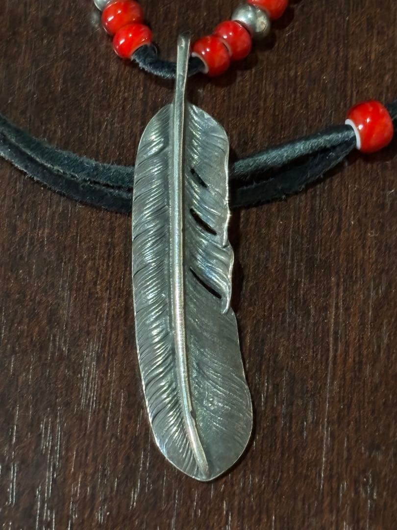 ゴローズシルバープレーン特大フェザーOLD 美品　雰囲気抜群　鹿革紐セット