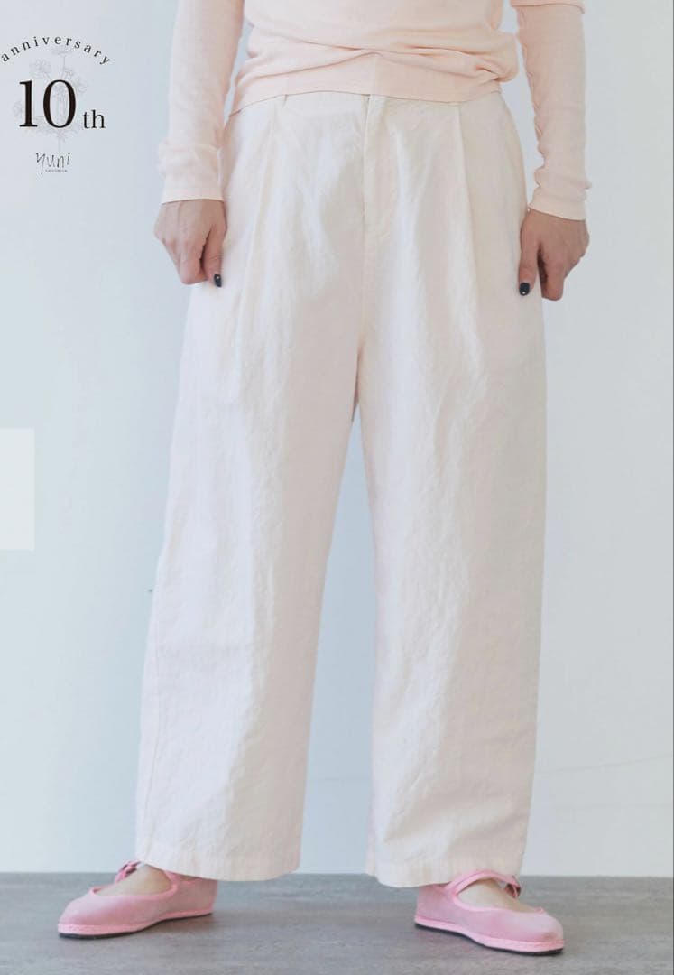 【yuni10周年】ハイツイスト コットン/リネン バックゴムパンツ