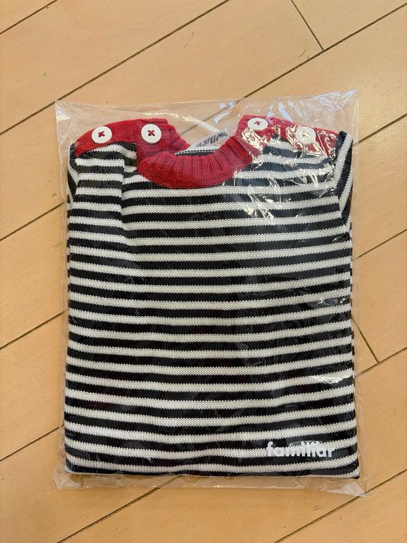 【新品】familie ファミリア　ボーダー柄ニットワンピース90