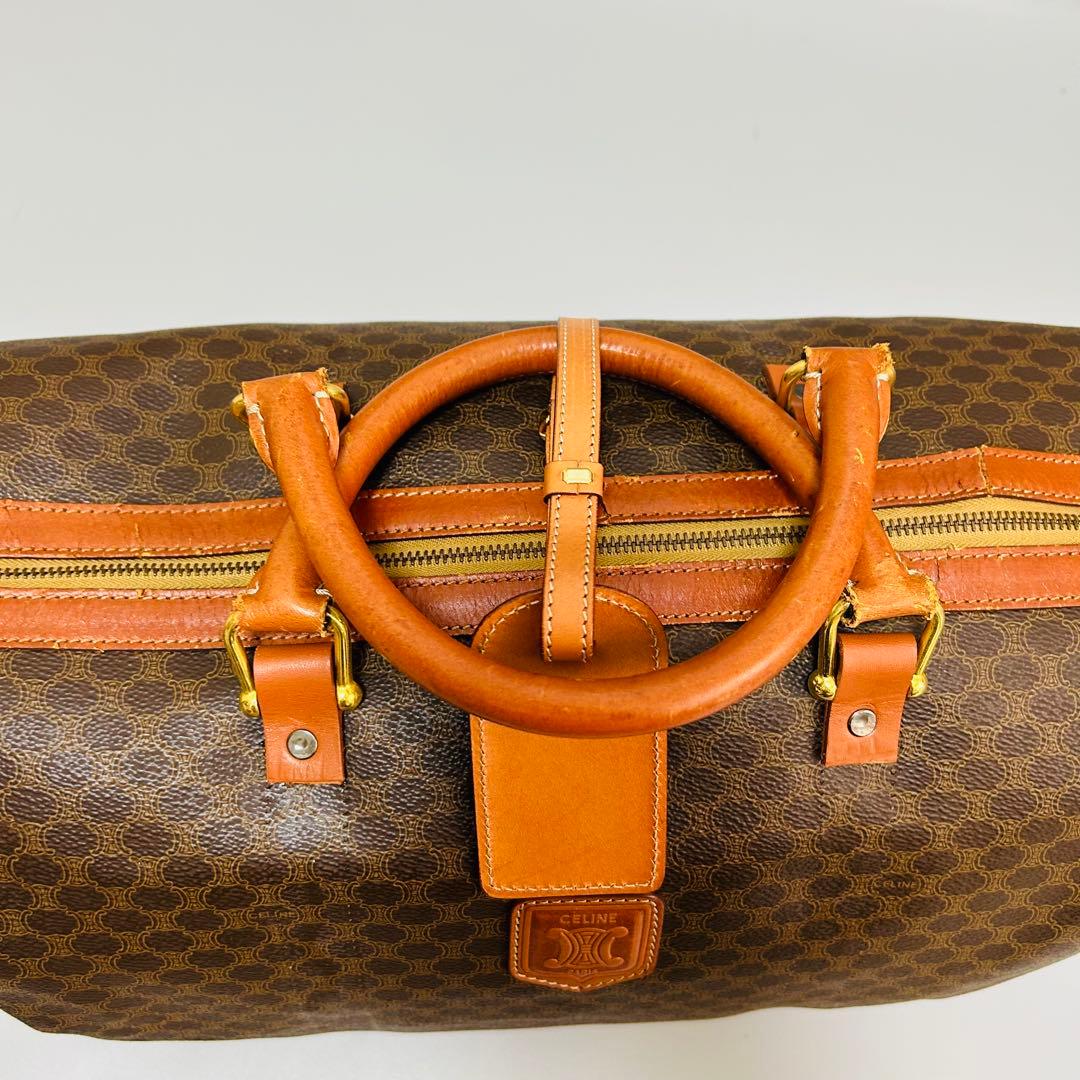 CELINE セリーヌ マカダム柄 PVC ボストンバッグ トラベルバッグ 茶色