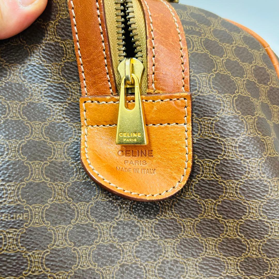 CELINE セリーヌ マカダム柄 PVC ボストンバッグ トラベルバッグ 茶色