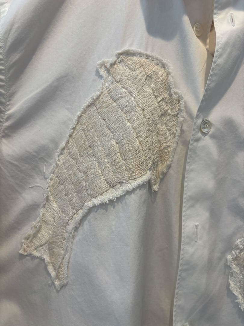 コムデギャルソンシャツ　ホワイト 刺繍入り 長袖シャツ　メンズSサイズ