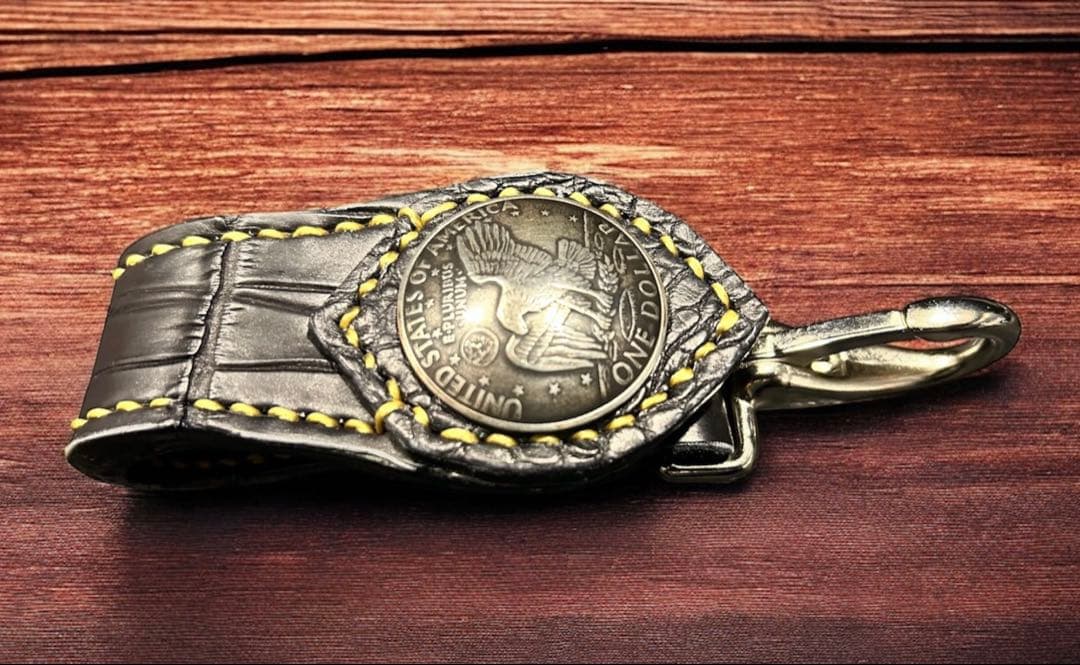 全クロコ 本革 コンチョ ベルトループ キーホルダー Gravy Leather