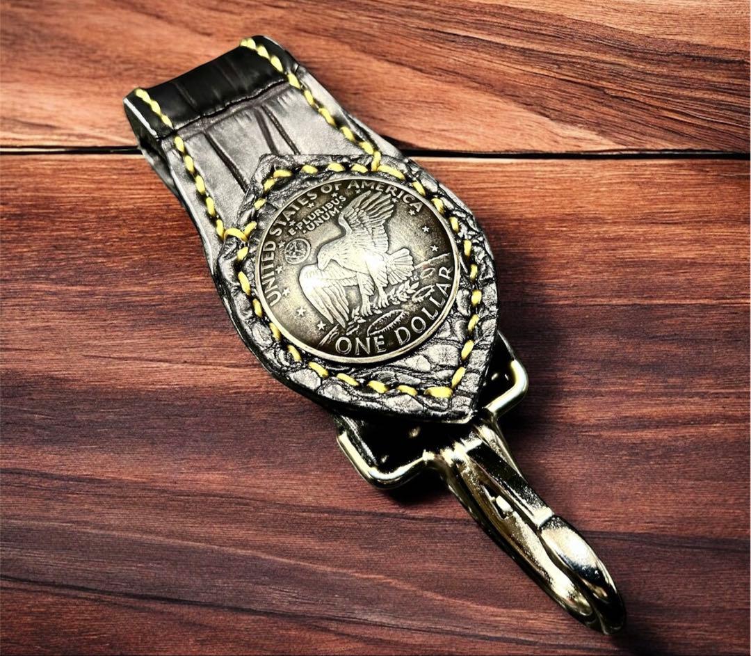 全クロコ 本革 コンチョ ベルトループ キーホルダー Gravy Leather