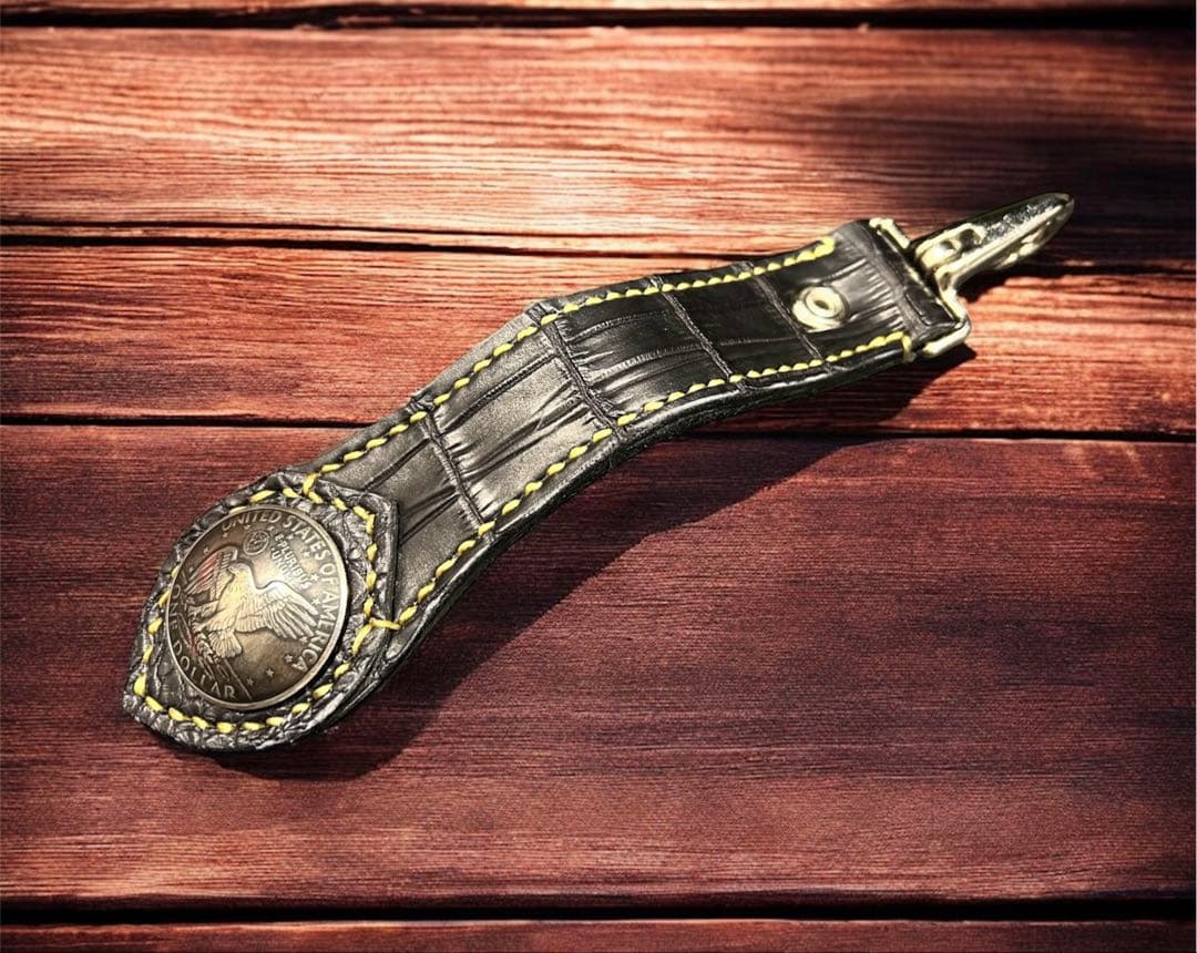 全クロコ 本革 コンチョ ベルトループ キーホルダー Gravy Leather