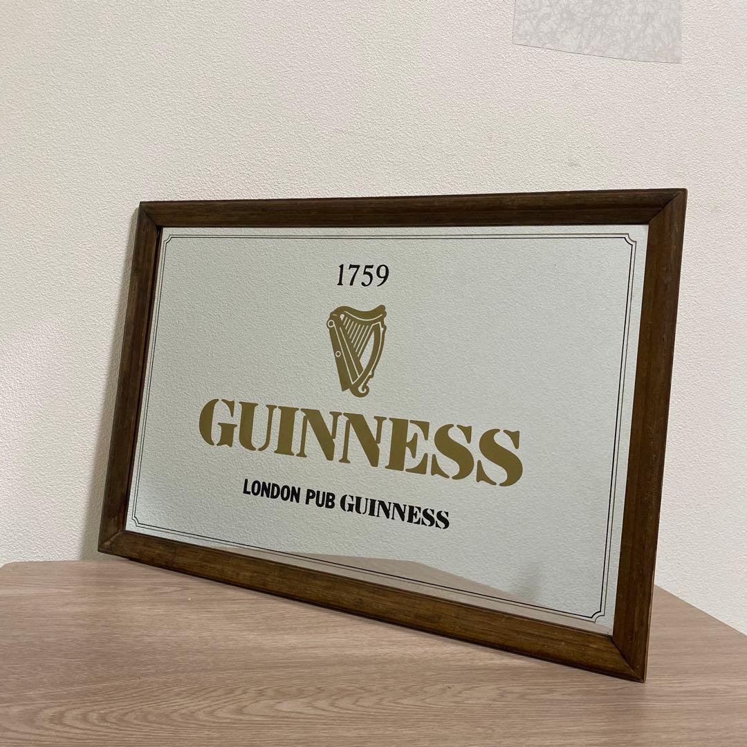 希少 ギネス ビール ビンテージ パブミラー 壁掛け 木製フレーム 鏡　一点物