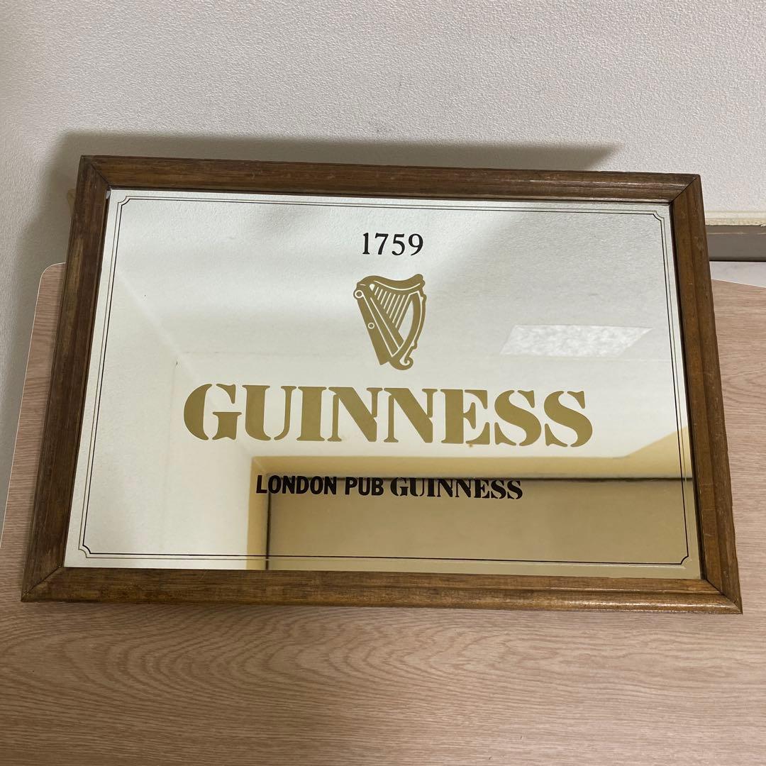 希少 ギネス ビール ビンテージ パブミラー 壁掛け 木製フレーム 鏡　一点物