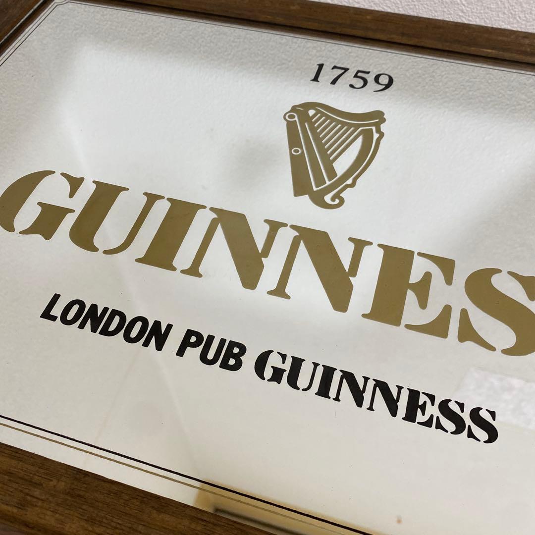 希少 ギネス ビール ビンテージ パブミラー 壁掛け 木製フレーム 鏡　一点物