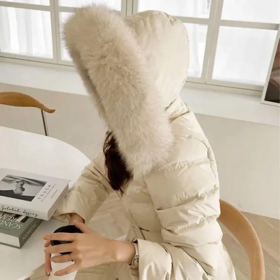 【美品】DHOLICファーフード&ベルト付ダウンジャケットSホワイト