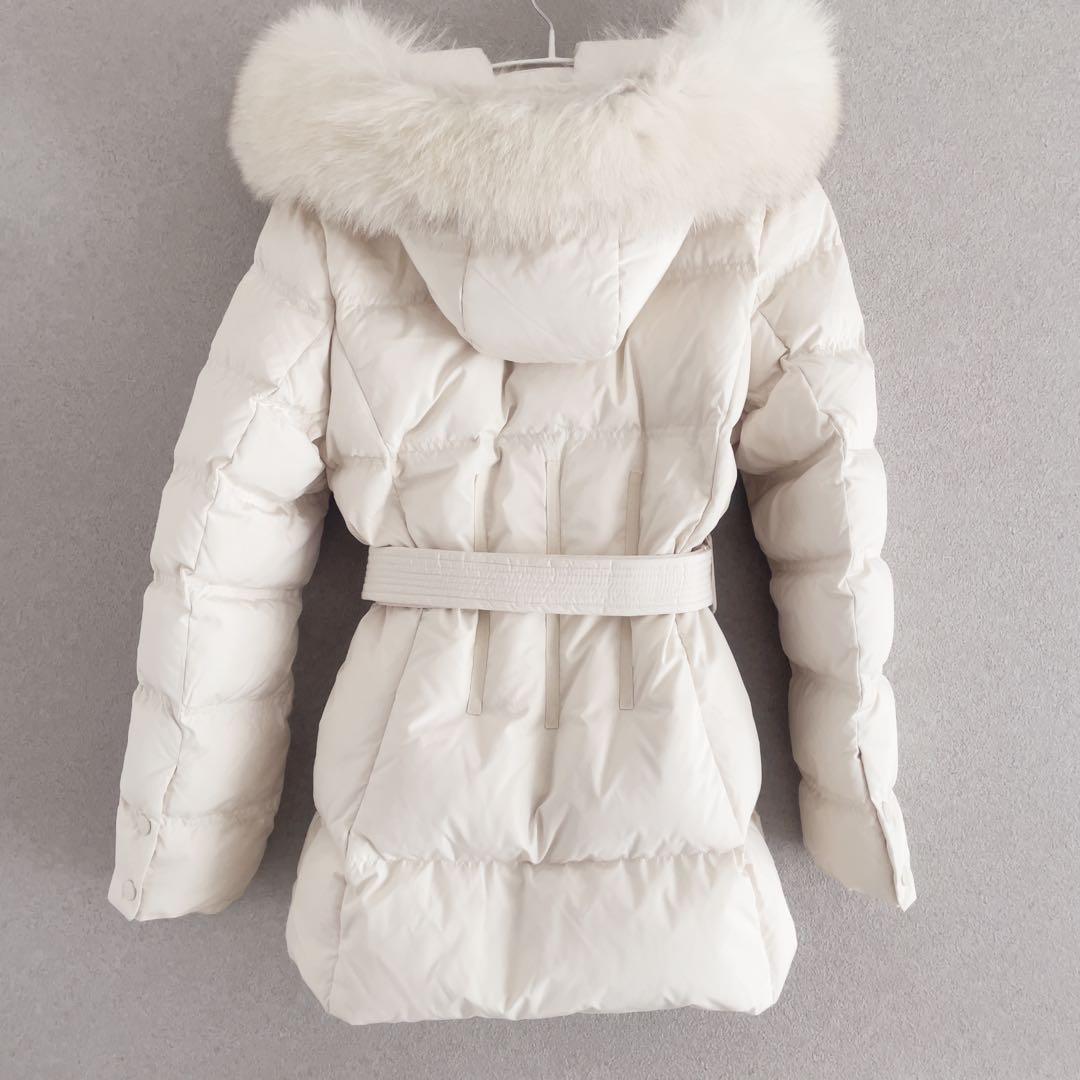 【美品】DHOLICファーフード&ベルト付ダウンジャケットSホワイト