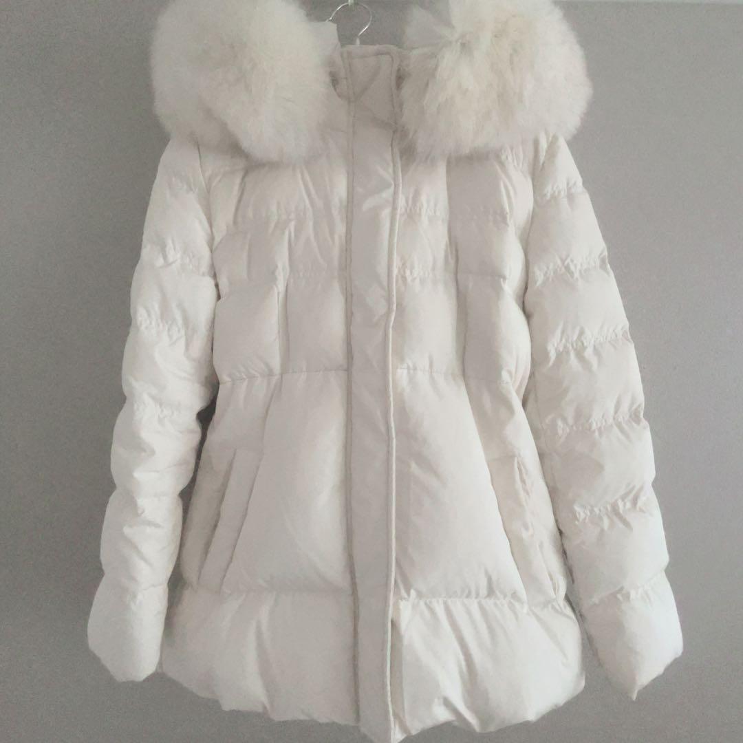 【美品】DHOLICファーフード&ベルト付ダウンジャケットSホワイト