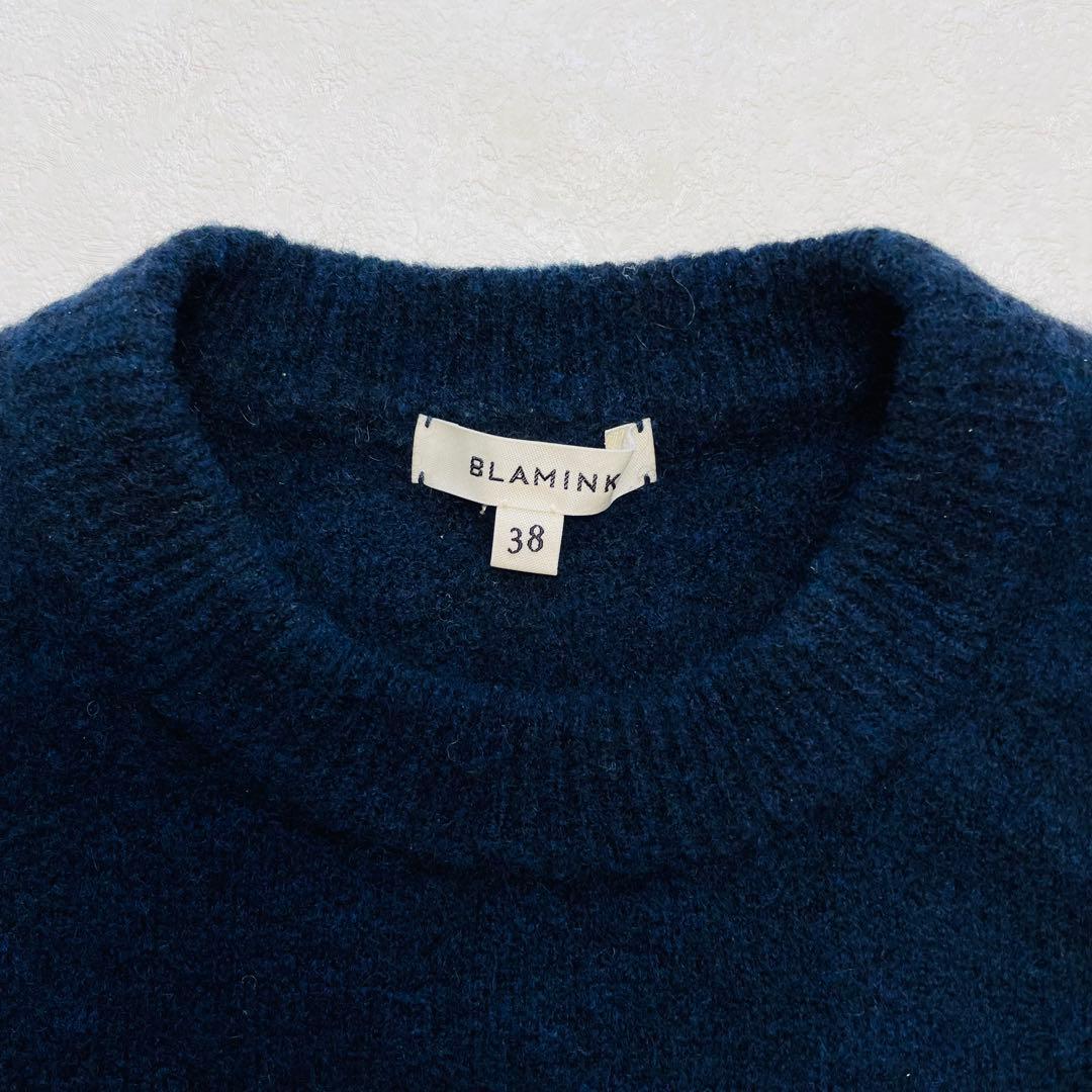 美品✴︎Blamink ヤク混 クルーネック ニット 38 ネイビー ブラミンク
