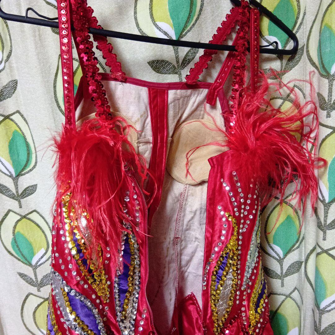 社交ダンス ドレス 赤 スパンコール装飾