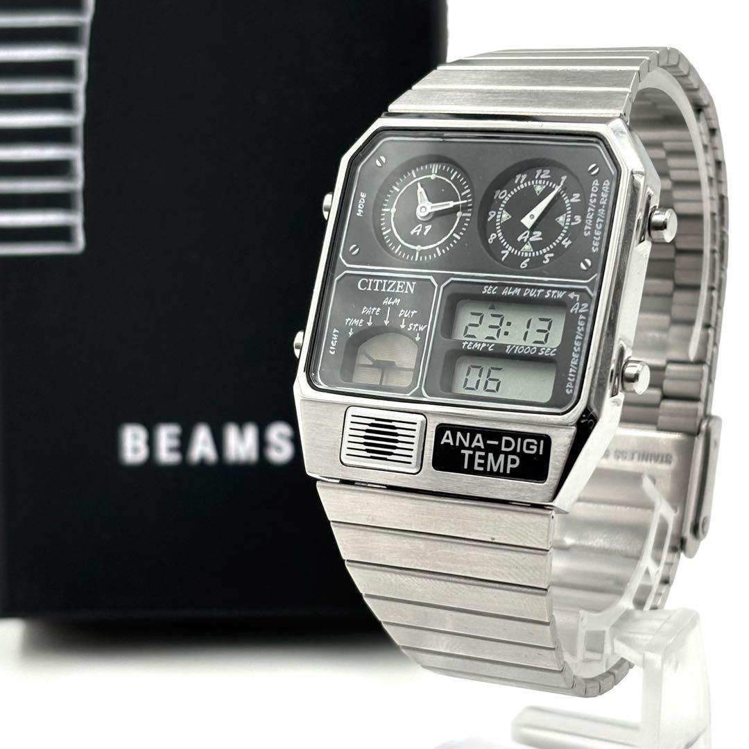 【美品】 シチズン ビームス 別注 アナデジ テンプ 腕時計 ブラック 稼働