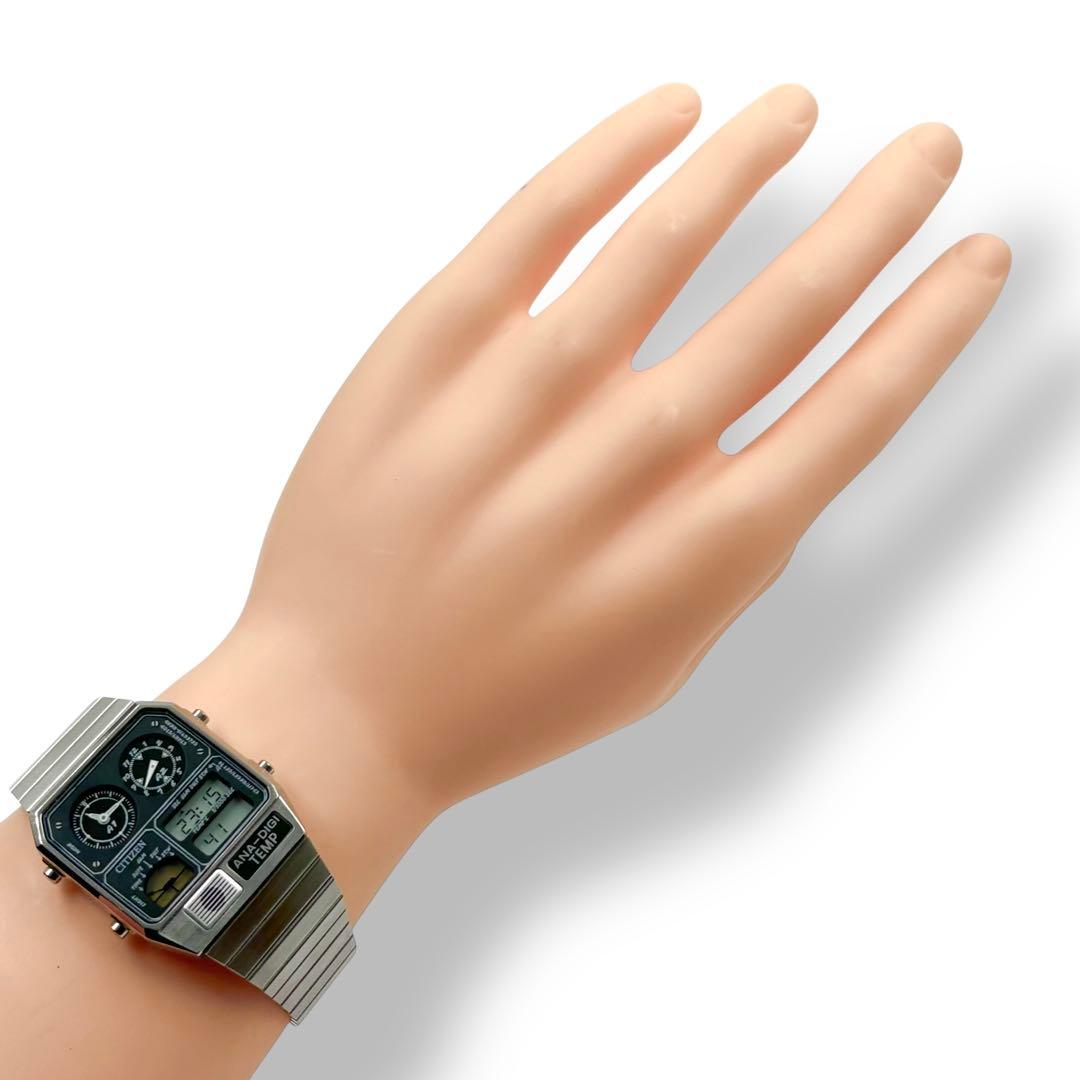 【美品】 シチズン ビームス 別注 アナデジ テンプ 腕時計 ブラック 稼働