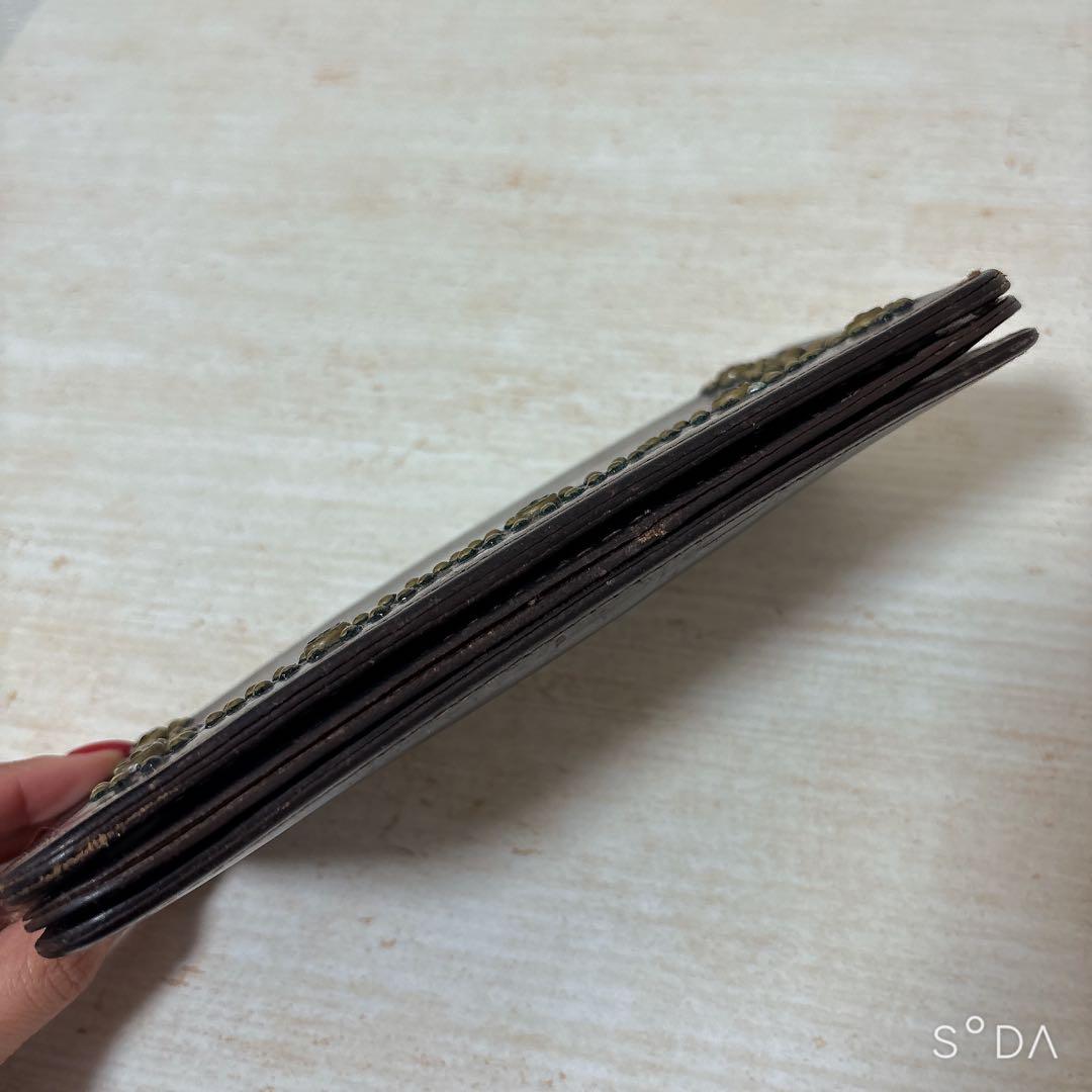 HTC 長財布 財布 スタッズ ダークブラウン