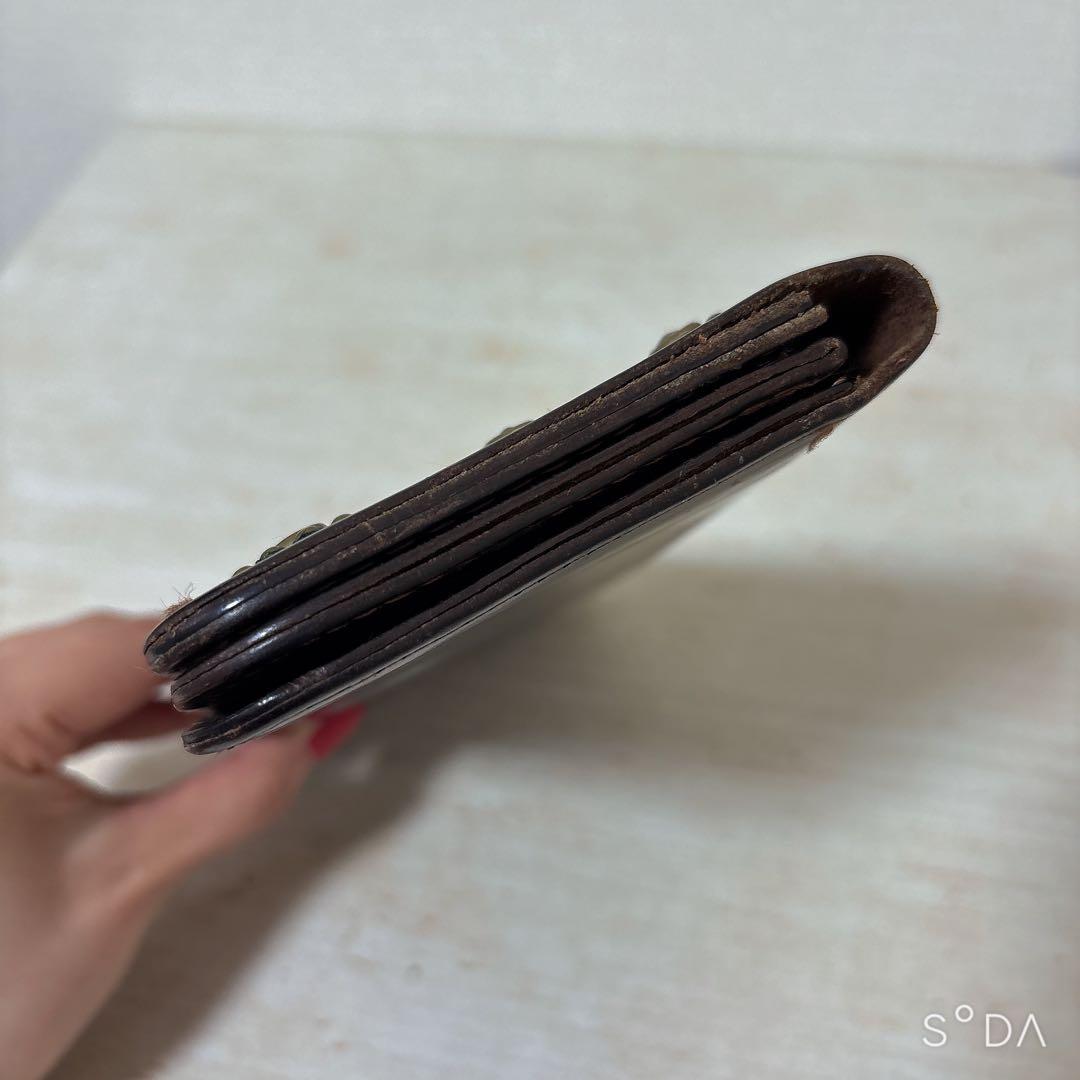 HTC 長財布 財布 スタッズ ダークブラウン