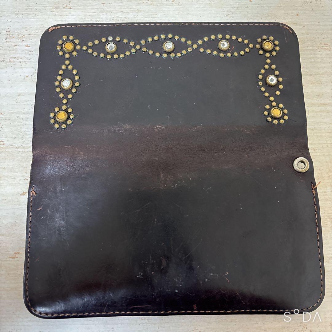 HTC 長財布 財布 スタッズ ダークブラウン