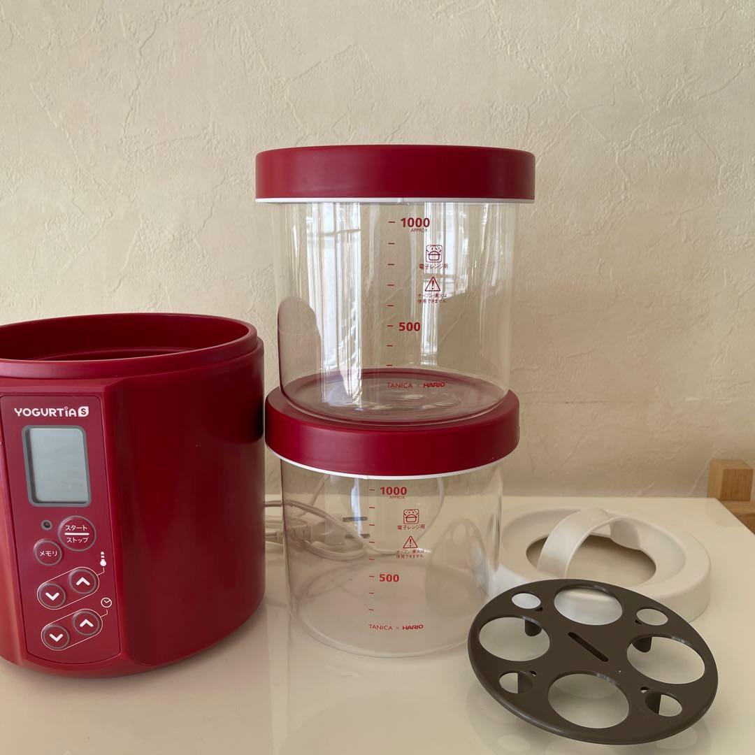 TANICA YS-02G ヨーグルティアS レッドHARIOガラス容器2個