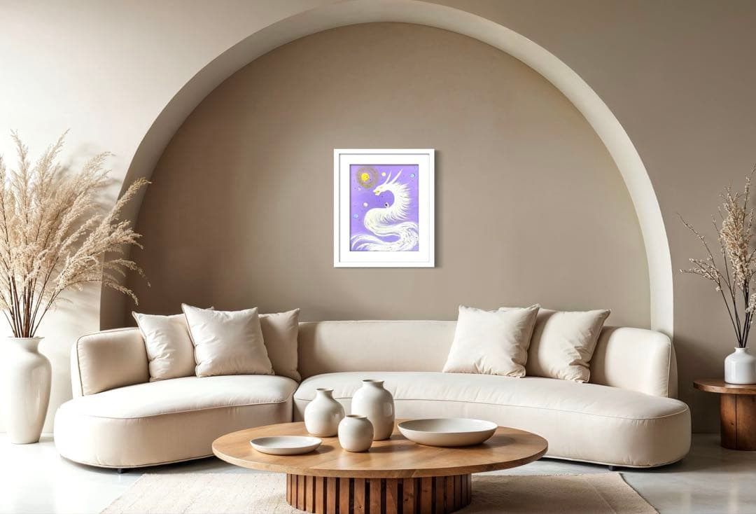 開運絵画　白龍神様　蓮の花７色　守護龍　蓮の花　運気上昇　金箔　スワロフスキー