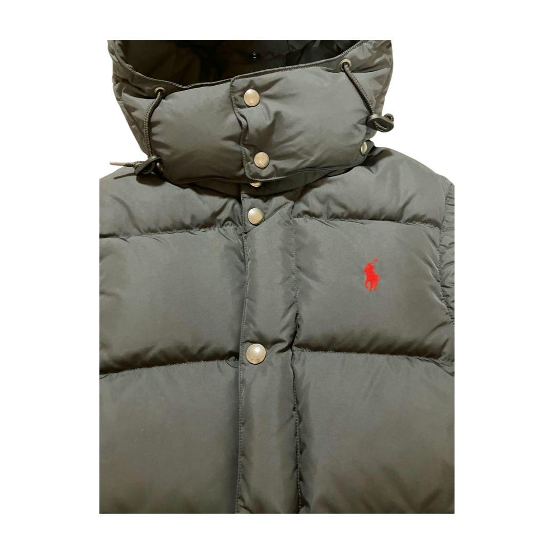 美品 ポロラルフローレン ダウンベスト 肉厚 黒 フード付 S メンズM相当