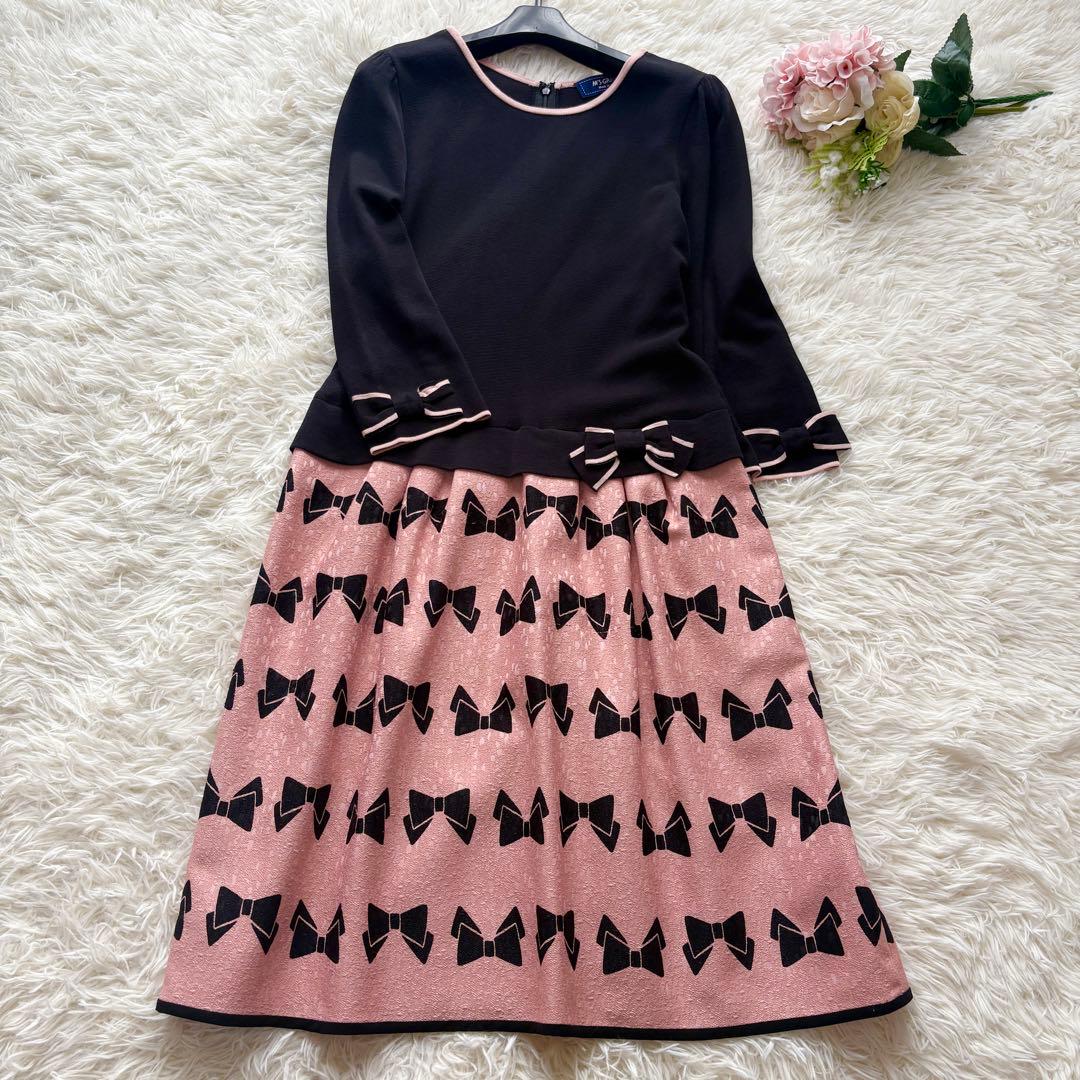 40サイズ　リボン　ジャガード　エムズグレイシー　ドッキング　ワンピース