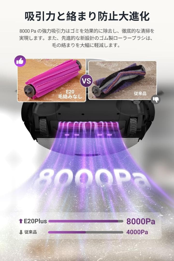 8000Pa 力吸引力 高精度 ロボット掃除機 Alexa Siri対応