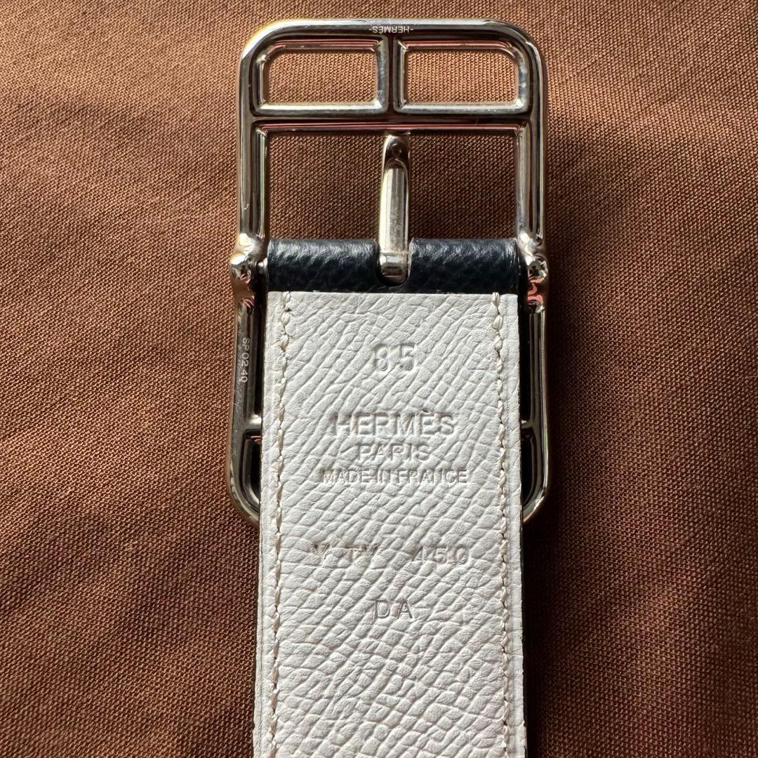 エルメス リバーシブル ベルト レザー ネイビー オレンジ HERMES