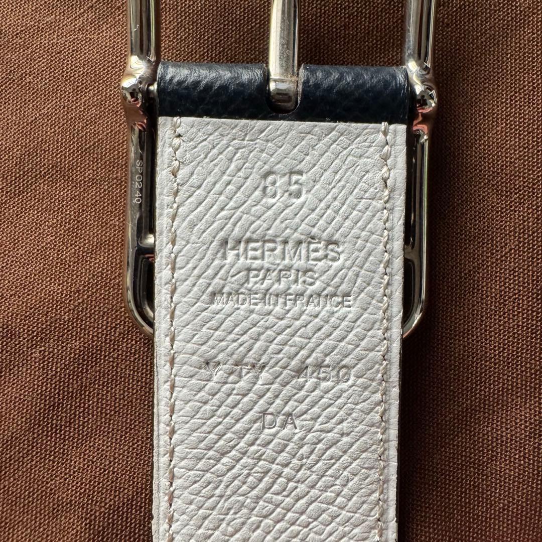 エルメス リバーシブル ベルト レザー ネイビー オレンジ HERMES