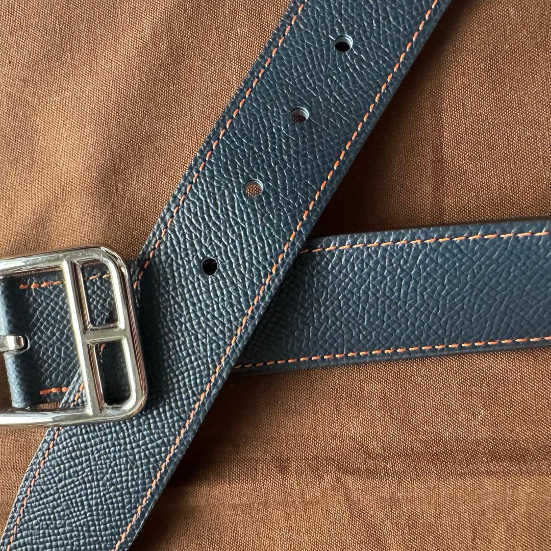 エルメス リバーシブル ベルト レザー ネイビー オレンジ HERMES