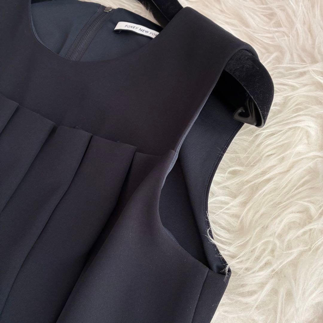 美品♡フォクシーニューヨーク　プリーツタックワンピース　ネイビー　40