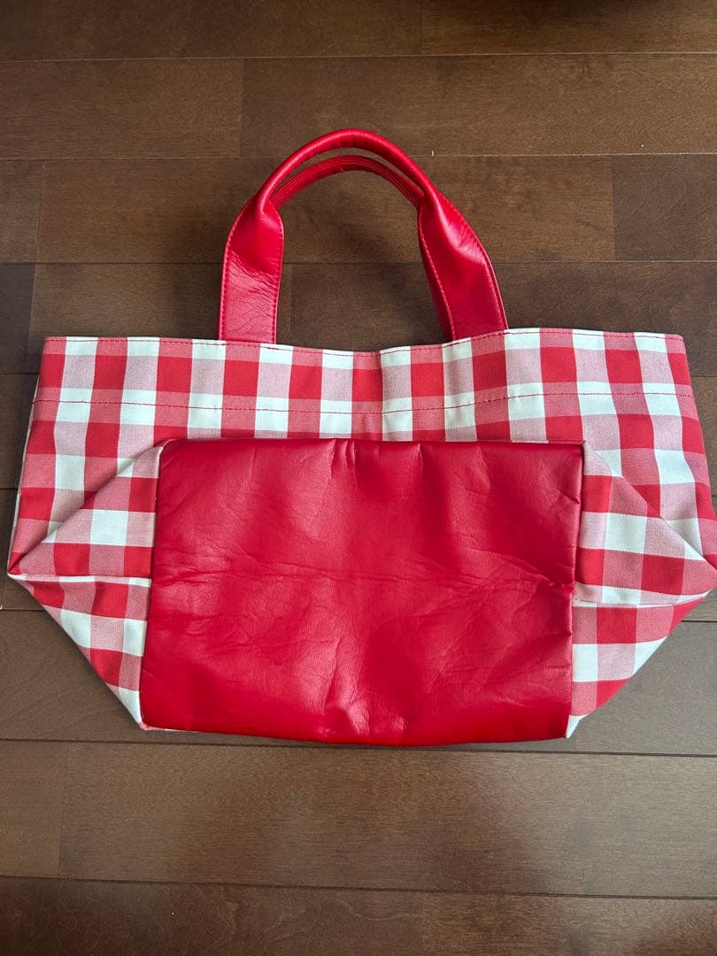familiar 赤と白のチェック柄トートバッグ