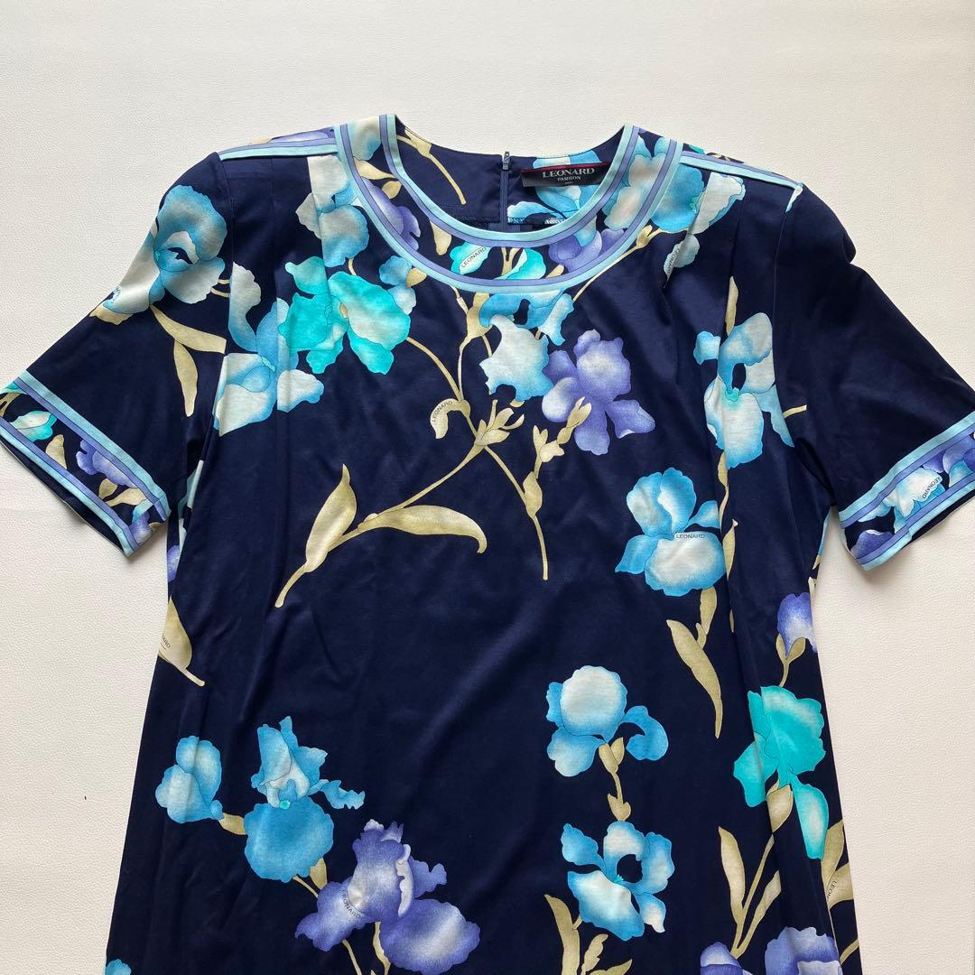 美品 レオナール ストレッチ コットン ワンピース ベルト