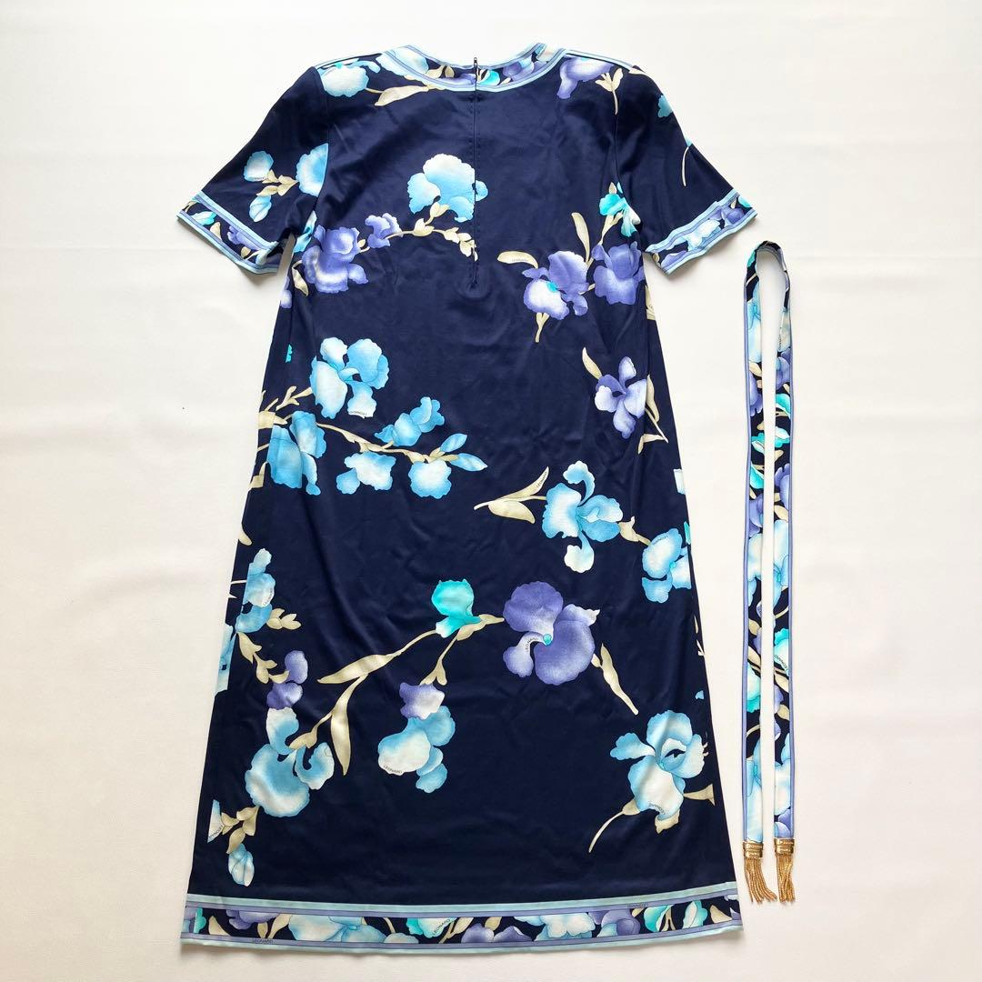 美品 レオナール ストレッチ コットン ワンピース ベルト