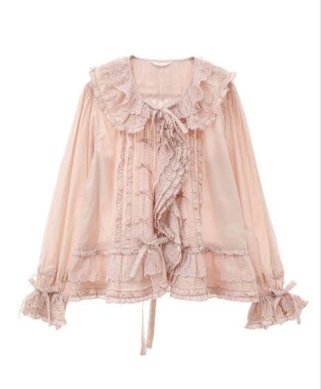 ピンクハウス 黒 ローズレース使いローンフリルブラウス