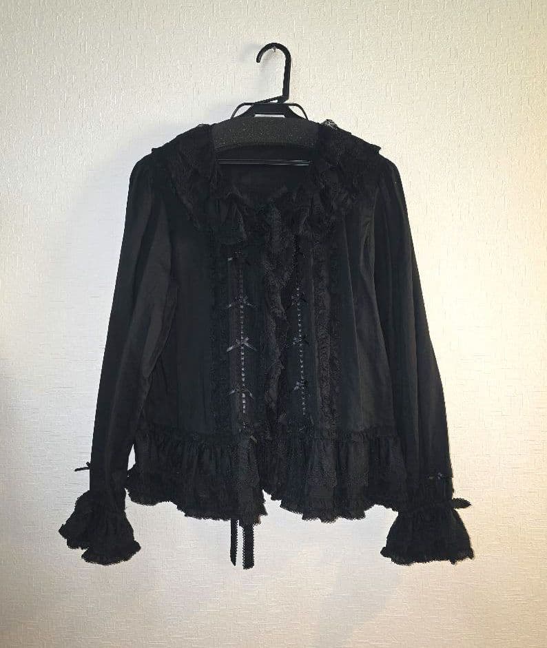 ピンクハウス 黒 ローズレース使いローンフリルブラウス