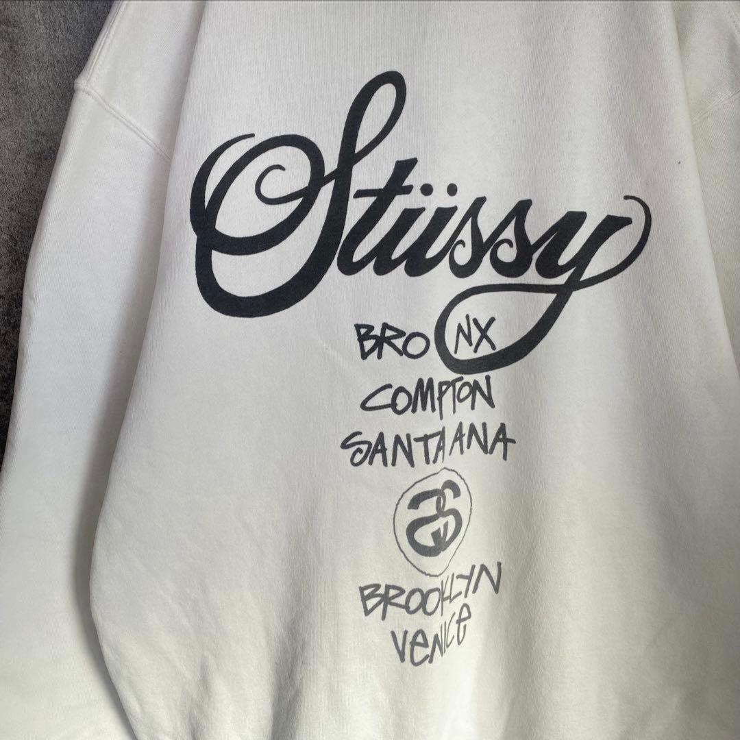 STUSSY ワールドツアー スウェット M ホワイト 定番 ゆるだぼ