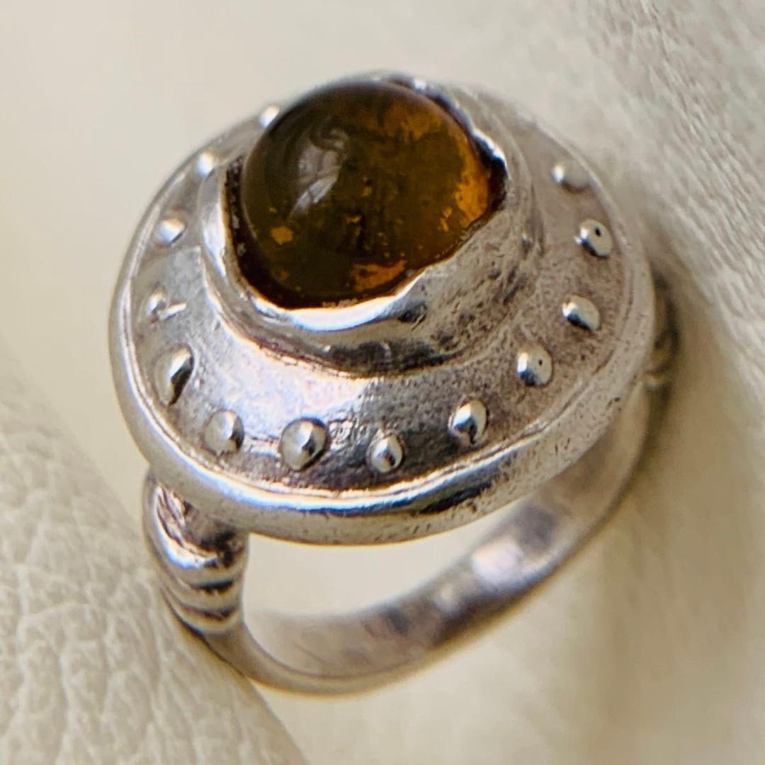 希少 YSL サンローラン silver リング 指輪 ラウンド カボション