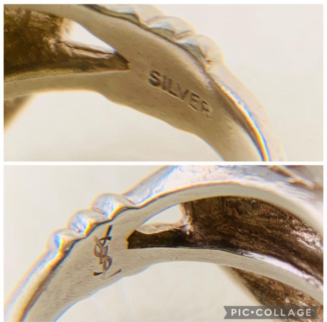 希少 YSL サンローラン silver リング 指輪 ラウンド カボション