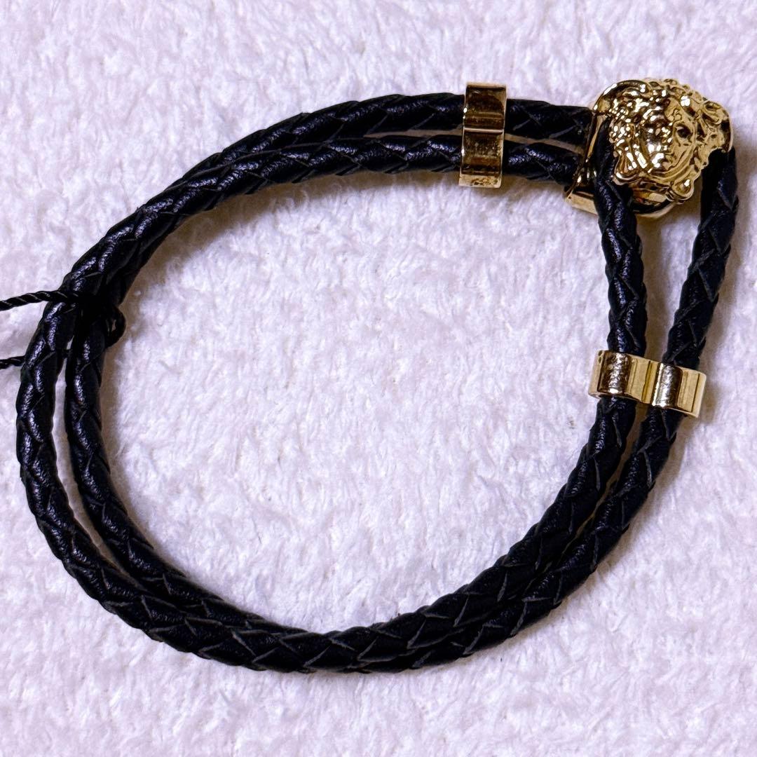 【極美品】VERSACE メデューサ レザー ブレスレット ゴールド金具 黒