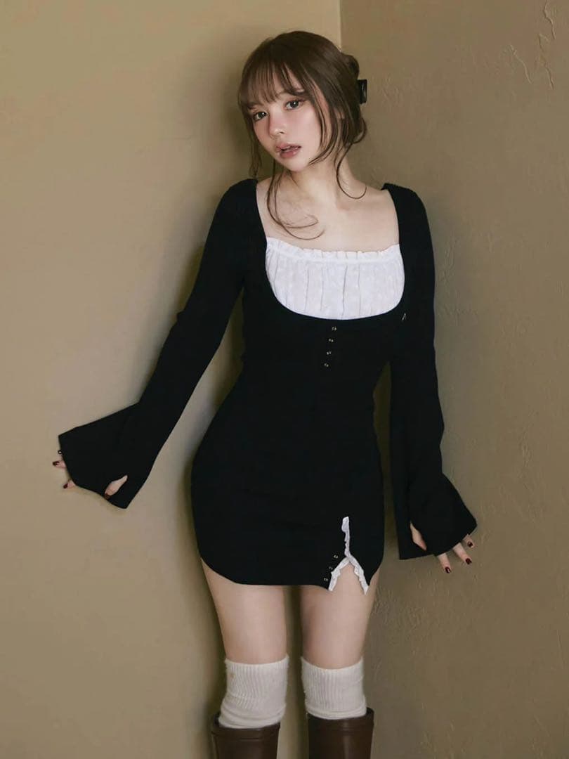 ワンピース andmary Poppy lace mini dress black