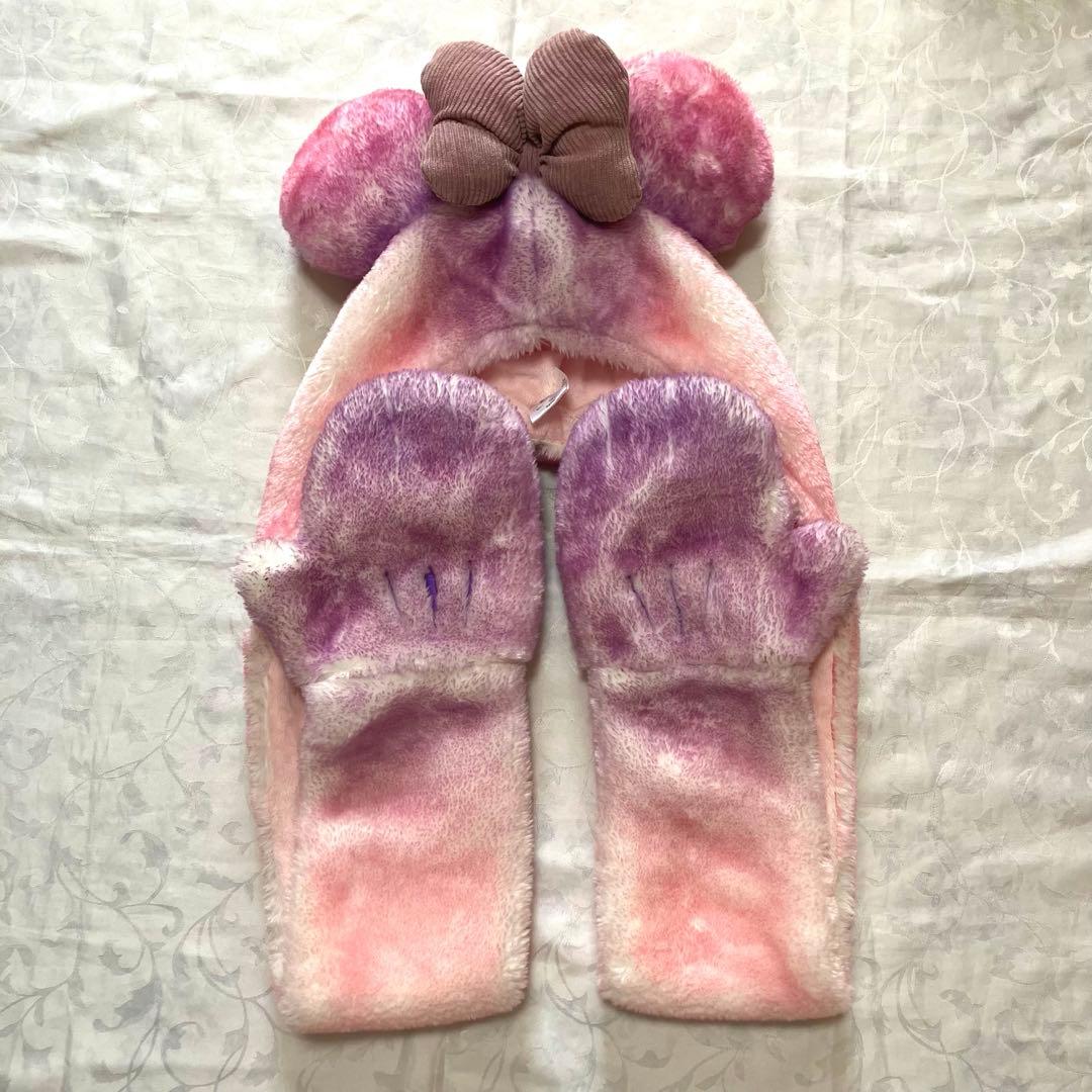 ディズニー　ミニー　マフラーファンキャップ　手袋　ピンク　紫　レア