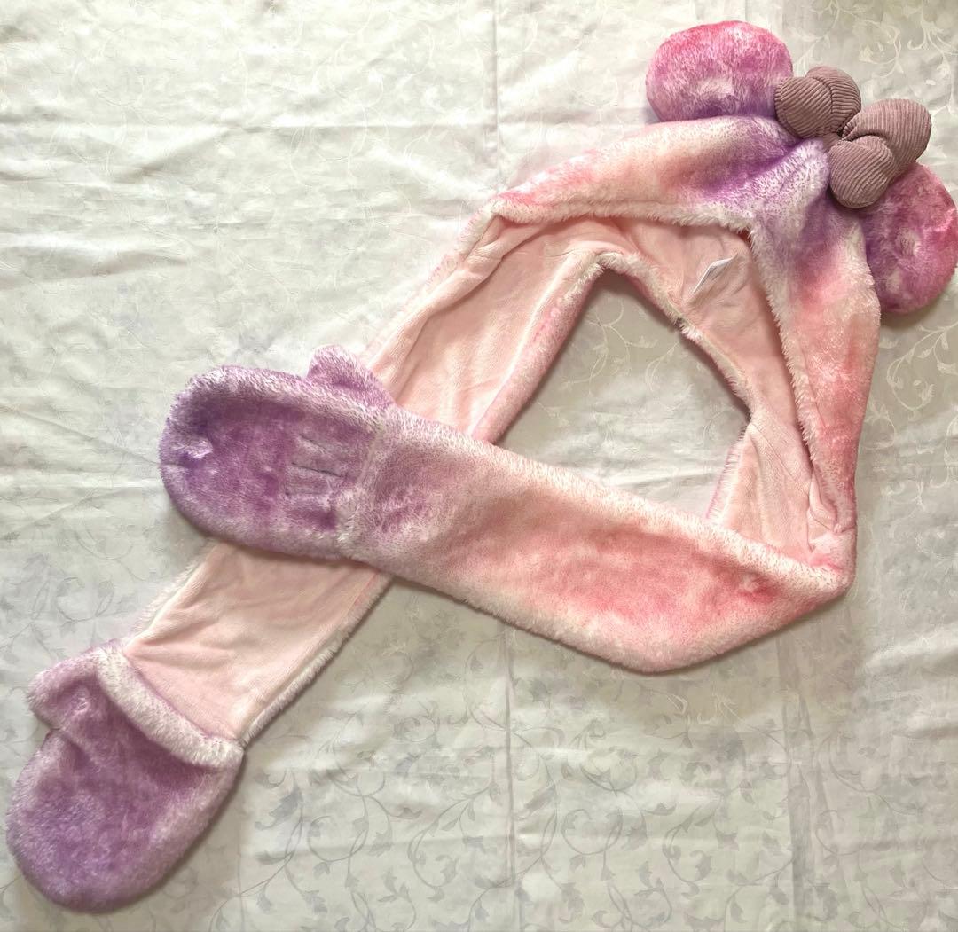 ディズニー　ミニー　マフラーファンキャップ　手袋　ピンク　紫　レア