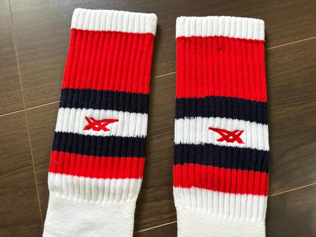 【新品】アシックス　ハイソックス　赤/紺ライン(26～28cm)開封済