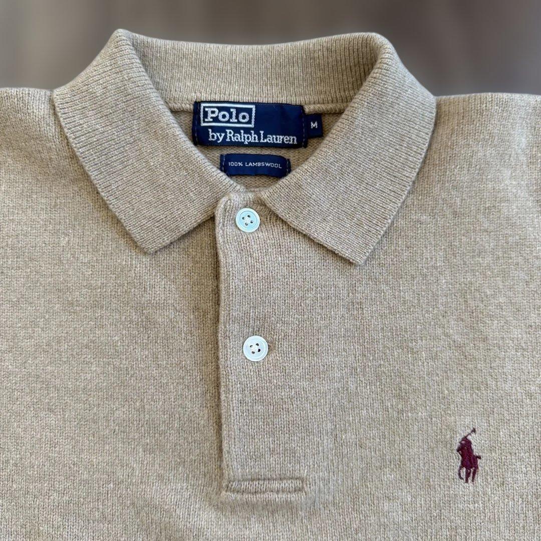 【Ralph Lauren】希少貝ボタン・ラムウール男性用ニットポロ　ベージュ
