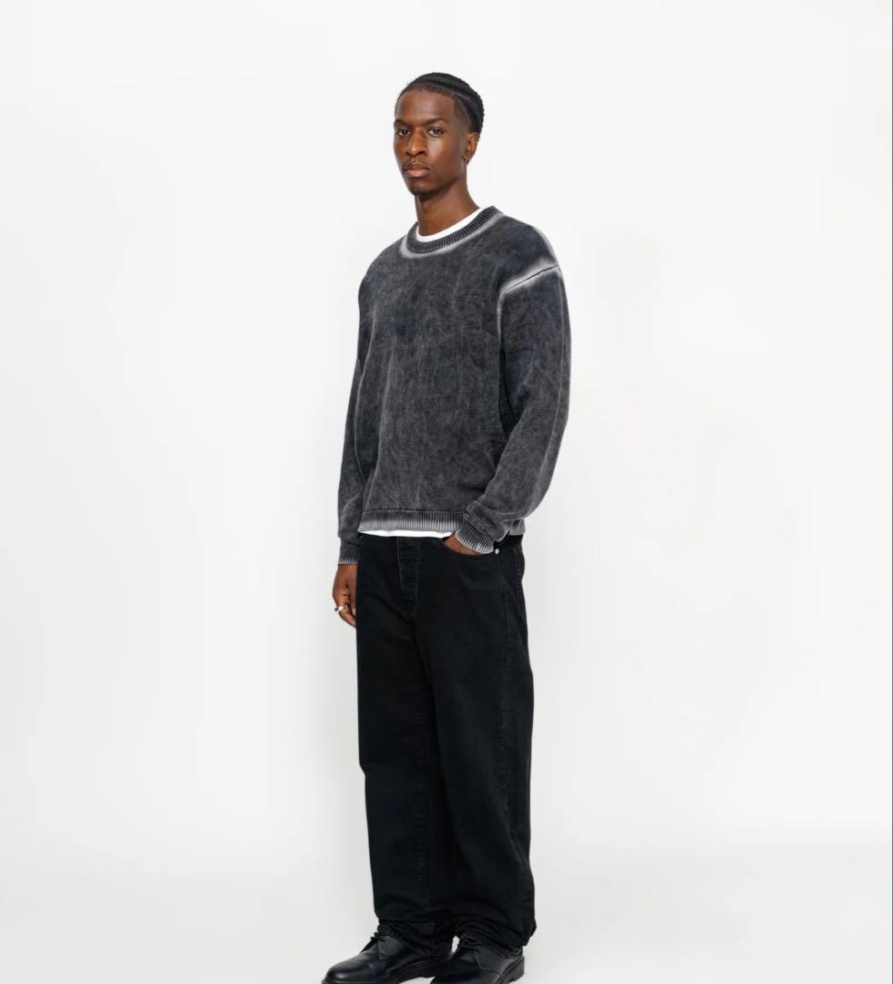 STUSSY ステューシーニット ブラック FADED COTTON CREW