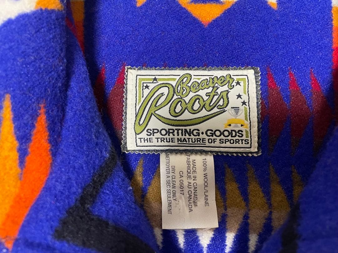 90's Beaver Roots 100%ウールリネン レアネイティブ柄 美品